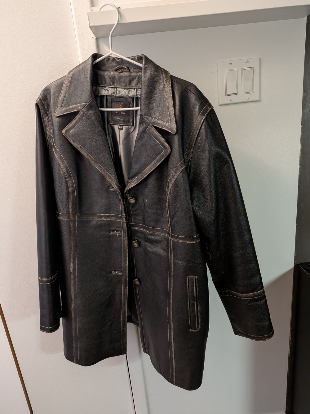 AS Studio Dark Brown Leather Coat with Contrast Stitching